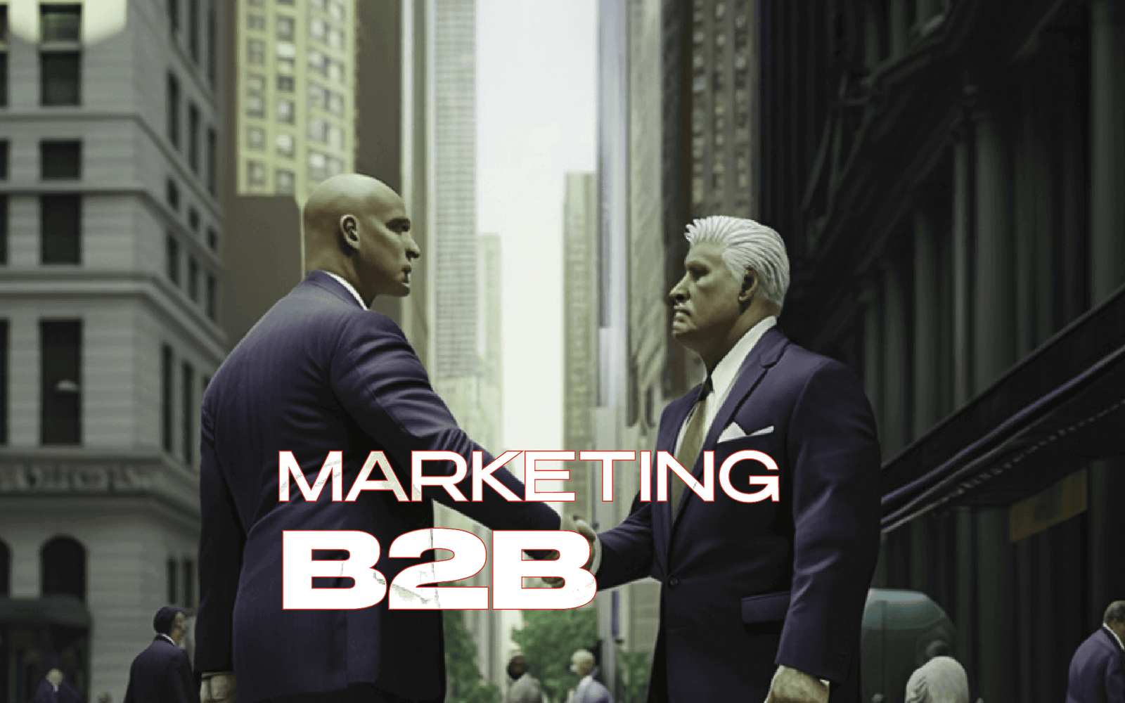 2 empresarios negociando, creados con inteligencia artificial, y la leyenda marketing b2b